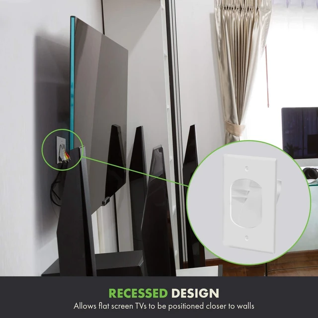 Alt view image 7 of 7 - Recessed Low Voltage Cable Wall Plate for Home Theaters, Size 1-Gang 4.50" x 2.75", Polycarbonate Thermoplastic, TG8881-4PCS, White (4 Pack)