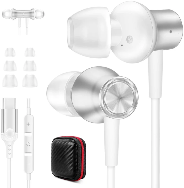 Main image of USB C Earbuds for Samsung S26FE S25 Type C Headphone with Mic Silver USB C In Ear Magnetic Headphone Stereo Remote Control Corded Type C Earphones for iPhone 18 Pro Galaxy S26 S25 for iPad Pro