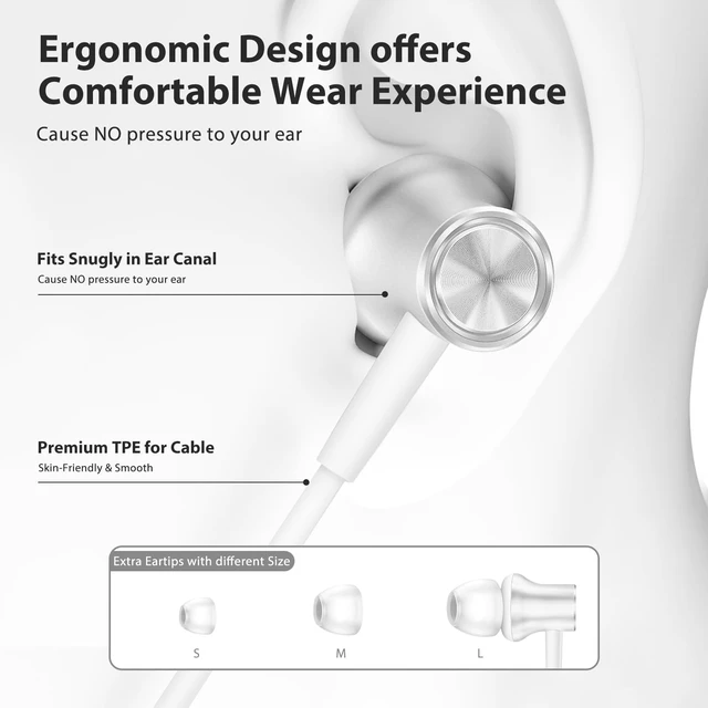 Alt view image 5 of 7 - USB C Earbuds for Samsung S26FE S25 Type C Headphone with Mic Silver USB C In Ear Magnetic Headphone Stereo Remote Control Corded Type C Earphones for iPhone 18 Pro Galaxy S26 S25 for iPad Pro