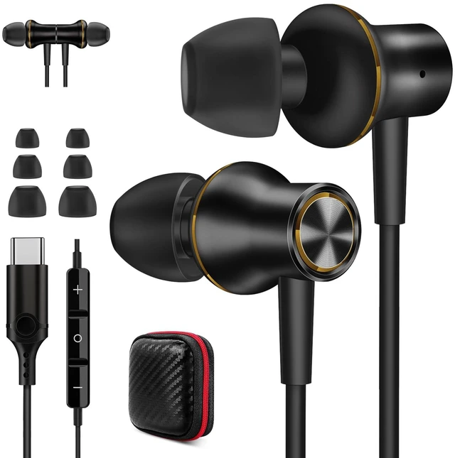 Main image of USB C Earbuds for iPhone 18 Pro Type C Headphone with Mic Black Gold USB C In Ear Magnetic Headphone Stereo Remote Control Corded Type C Earphones for iPhone Duo Galaxy S26 FE S25 for iPad Pro