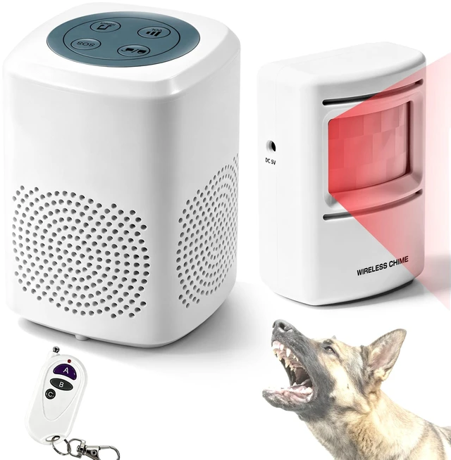 Main image of Dog Barking Alarm with Motion Sensor & Remote Realistic Loud Alert System, Waterproof 23FT Detector for Home Security, Yard, Garage, Camping,RV & Patio