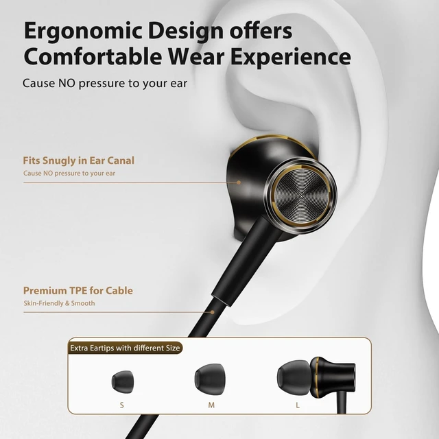 Alt view image 5 of 7 - USB C Earbuds for iPhone 18 Pro Type C Headphone with Mic Black Gold USB C In Ear Magnetic Headphone Stereo Remote Control Corded Type C Earphones for iPhone Duo Galaxy S26 FE S25 for iPad Pro