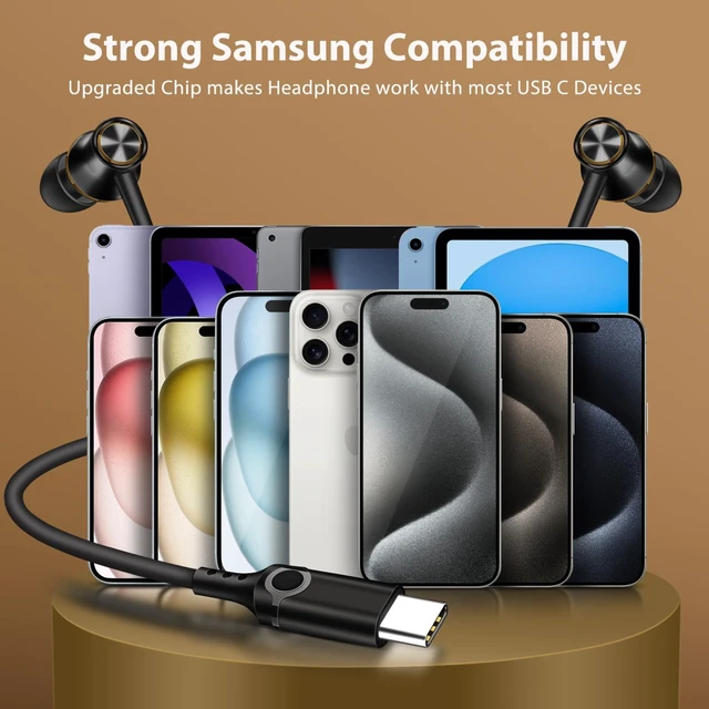 Alt view image 7 of 7 - USB C Earbuds for iPhone 18 Pro Type C Headphone with Mic Black Gold USB C In Ear Magnetic Headphone Stereo Remote Control Corded Type C Earphones for iPhone Duo Galaxy S26 FE S25 for iPad Pro