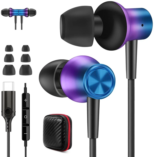 Main image of USB C Earbuds for iPhone 18 Pro Headphones with Mic Gradient Purple USB C In Ear Magnetic Headphone Stereo Remote Control Corded Type C Earphones for iPhone Duo Galaxy S26 FE S25 for iPad Pro