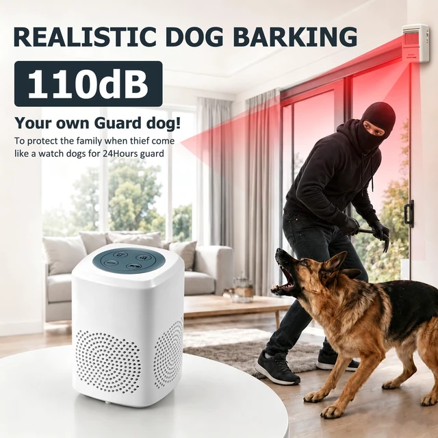 Alt view image 5 of 7 - Dog Barking Alarm with Motion Sensor & Remote Realistic Loud Alert System, Waterproof 23FT Detector for Home Security, Yard, Garage, Camping,RV & Patio