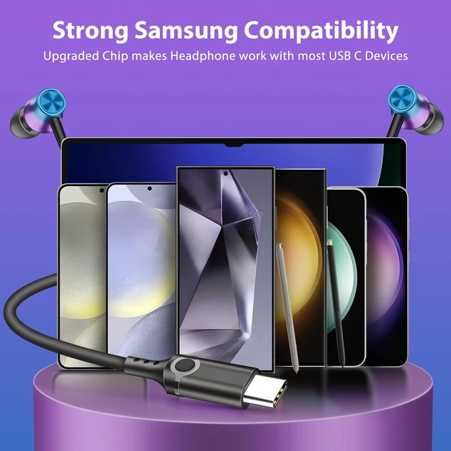 Alt view image 7 of 7 - USB C Earbuds for iPhone 18 Pro Headphones with Mic Gradient Purple USB C In Ear Magnetic Headphone Stereo Remote Control Corded Type C Earphones for iPhone Duo Galaxy S26 FE S25 for iPad Pro