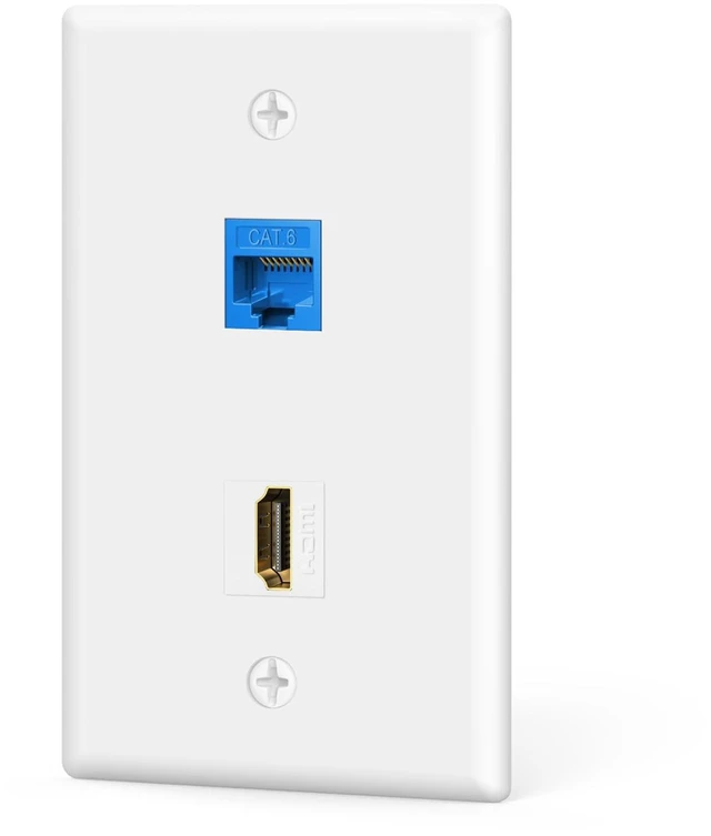 Main image of HDMI Ethernet Wall Plate UL Listed, 8K HDMI and CAT6 Wall Jack UL Listed for Safety, 8K HDMI Keytstone Jack, 1000Mbps RJ45 Keystone Coupler