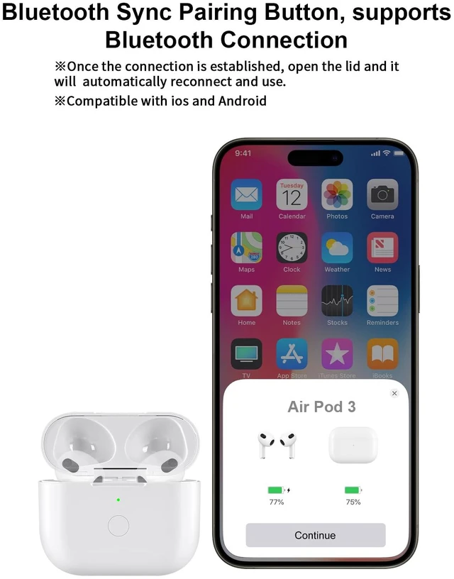 Alt view image 2 of 7 - Wireless Charging Case Replacement Compatible with AirPod 3rd Generation, Air Pod 3 Charger Case with Bluetooth Pairing Sync Button