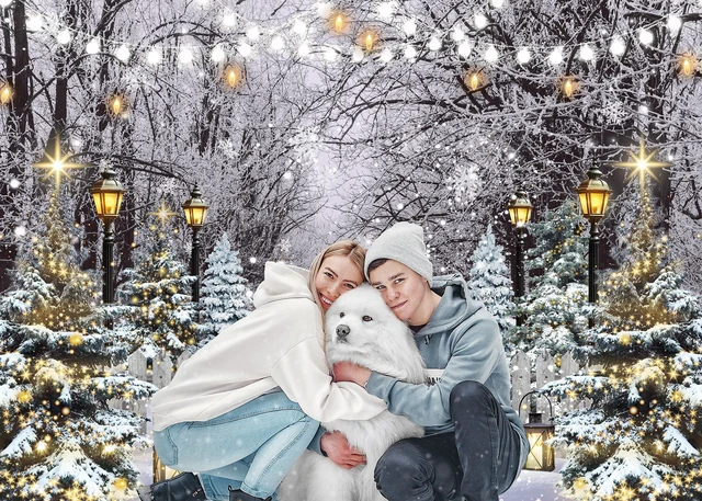 Alt view image 3 of 7 - Winter Wonderland Backdrop 10x8FT Winter Snowflake Christmas Tree Forest Scene Photography Background Snowy Xmas Party Decorations Supplies Photo Props