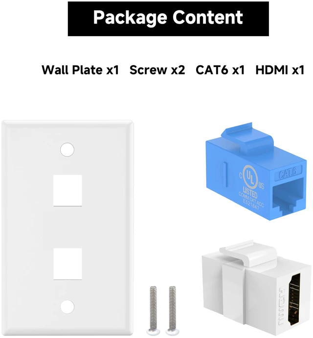 Alt view image 4 of 7 - HDMI Ethernet Wall Plate UL Listed, 8K HDMI and CAT6 Wall Jack UL Listed for Safety, 8K HDMI Keytstone Jack, 1000Mbps RJ45 Keystone Coupler