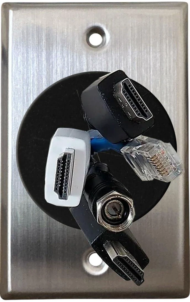 Alt view image 4 of 7 - Stainless Steel Cable Pass Through Wall Plate for HDMI & Ethernet Grommet Wall Plate for In-Wall Cable Management, Wire Concealment, TV, HDMI, Ethernet, Speaker Wires & Home Theater Systems