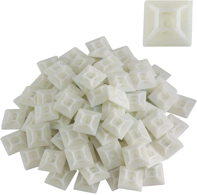 Main image of White Adhesive Zip Tie Mounts 100 Pack, 1 Inch Mounting squares Self-Adhesive Cable Tie Mount Bases for Wire Bundling - UV Resistant Zip Tie Anchors, No Drilling Needed