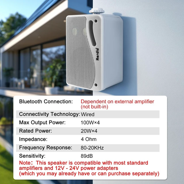 Alt view image 2 of 7 - 3.5 Inch Passive Outdoor Speakers Wired Waterproof Wall Mount Speakers with 400W Superior Sound, All-Weather Durability, for Home Patio Garden Marine Boat Garage Indoor,4-Pack White