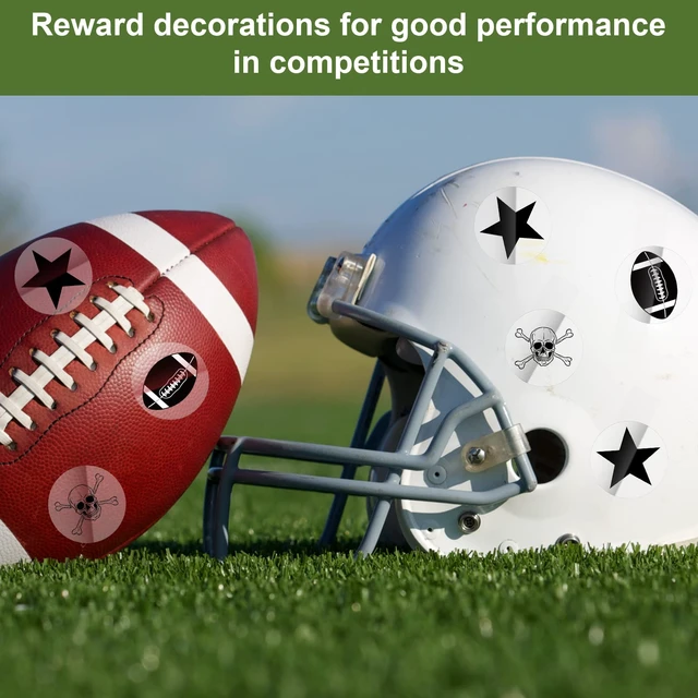 Alt view image 5 of 7 - 300 Pcs Football Helmet Stickers Self Adhesive, Black for Youth Hockey Baseball Softball Gear, Waterproof Vinyl with 3 Patterns, Easy Application and Removal
