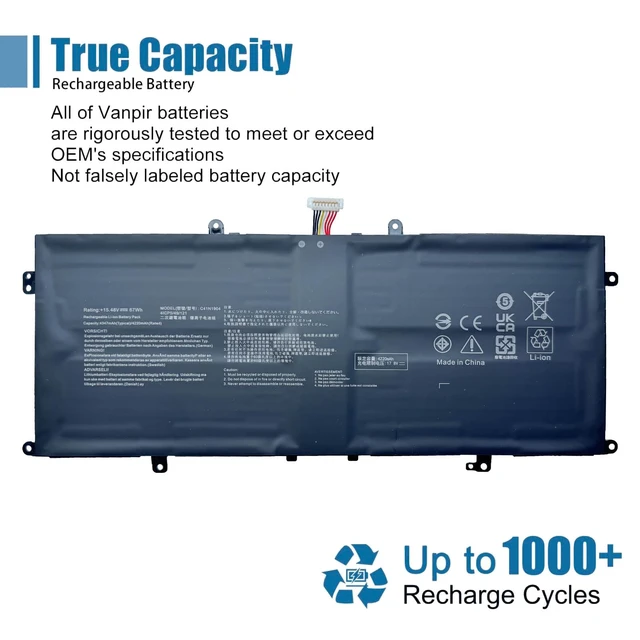 Alt view image 5 of 6 - C41N1904 Laptop Battery Replacement for Asus ZenBook 13 UX325EA BX325JA UM325SA UM325UA UX325JA 14 UX425EA UM425IA UX425JA Flip 13 UX363EA Flip S UX371EA Series 15.48V 67Wh 4347mAh