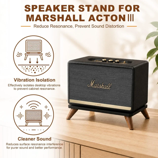 Alt view image 3 of 7 - Speaker Stand Compatible with Marshall Acton III/Acton II, Acrylic Desktop Riser with Walnut Legs for Marshall Acton 3 Speaker Not Included