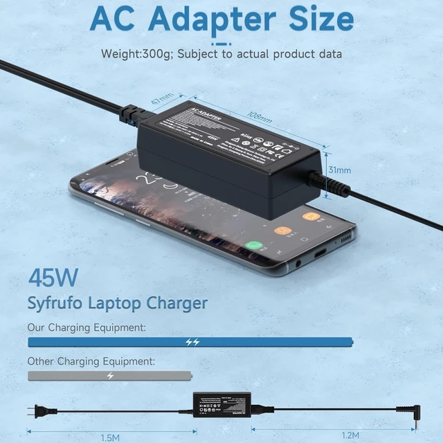 Alt view image 4 of 6 - 45W Laptop Charger for HP Laptop 19.5V 2.31A Smart Blue Tip Power Adapter Compatible with HP Pavilion x360, Envy 11 13 15, EliteBook 840 G3 G5, Chromebook, Spectre, Stream 11 13 14 ProBook Power Cord