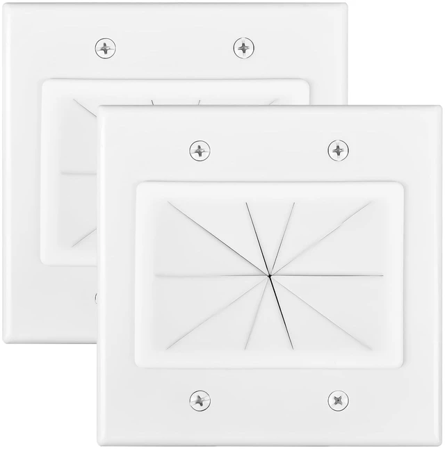 Main image of 2 Gang Wall Plate White 2 Pack, Silicone Cable Pass Through Wall Plate for Power Cable, Audio Video and Ethernet Cable, Speaker Wire Management