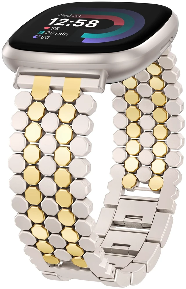 Main image of Metal Bands Compatible with Fitbit Sense 2/Versa 4/Versa 3/Sense Bands Women, Dressy Stainless Steel Chain Honeycomb Designer Luxury Chic Link Bracelet Wristband Replacement Strap for Versa 4