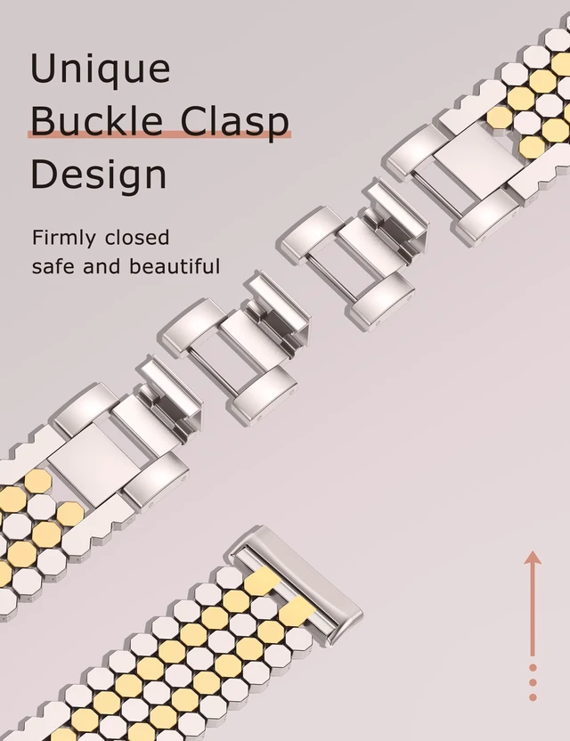 Alt view image 3 of 6 - Metal Bands Compatible with Fitbit Sense 2/Versa 4/Versa 3/Sense Bands Women, Dressy Stainless Steel Chain Honeycomb Designer Luxury Chic Link Bracelet Wristband Replacement Strap for Versa 4
