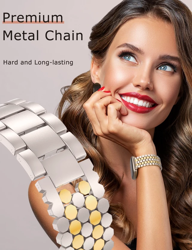Alt view image 4 of 6 - Metal Bands Compatible with Fitbit Sense 2/Versa 4/Versa 3/Sense Bands Women, Dressy Stainless Steel Chain Honeycomb Designer Luxury Chic Link Bracelet Wristband Replacement Strap for Versa 4