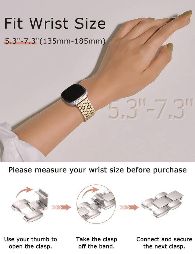 Alt view image 2 of 6 - Metal Bands Compatible with Fitbit Sense 2/Versa 4/Versa 3/Sense Bands Women, Dressy Stainless Steel Chain Honeycomb Designer Luxury Chic Link Bracelet Wristband Replacement Strap for Versa 4