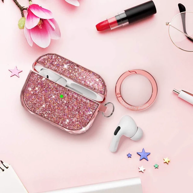 Alt view image 2 of 7 - AirPods Pro Case Cover for Women Girls Hard-Shell, Front LED Visible, Carabiner Included, Supports Wireless Charging, Shock Resistant, Full Protection