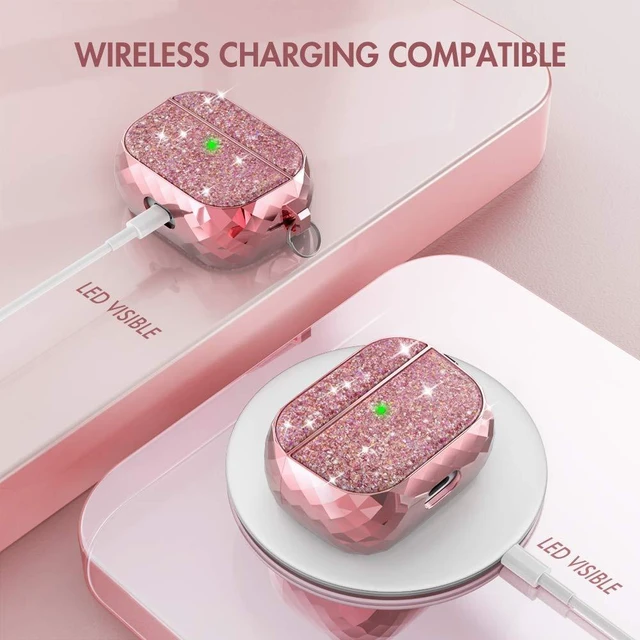 Alt view image 3 of 7 - AirPods Pro Case Cover for Women Girls Hard-Shell, Front LED Visible, Carabiner Included, Supports Wireless Charging, Shock Resistant, Full Protection