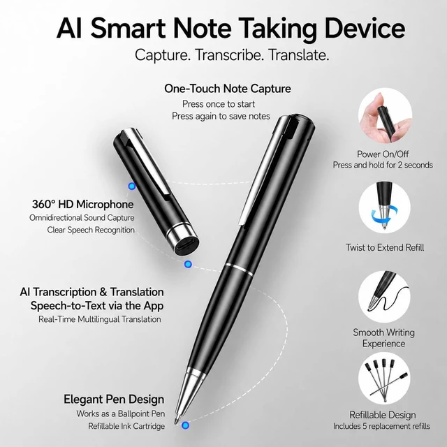 Alt view image 3 of 7 - AI Voice Recorder with Real-Time Transcription, AI Summary & Mind Map, AI Note Taking Device Supports 150 Languages, Smart Digital Voice Recorder for Meetings, Lectures & Interviews