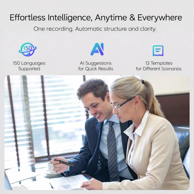 Alt view image 2 of 7 - AI Voice Recorder with Real-Time Transcription, AI Summary & Mind Map, AI Note Taking Device Supports 150 Languages, Smart Digital Voice Recorder for Meetings, Lectures & Interviews