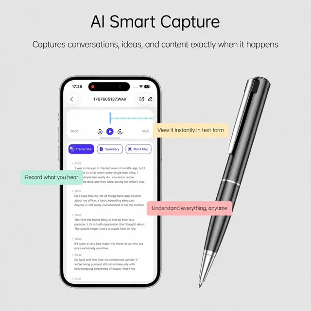 Alt view image 4 of 7 - AI Voice Recorder with Real-Time Transcription, AI Summary & Mind Map, AI Note Taking Device Supports 150 Languages, Smart Digital Voice Recorder for Meetings, Lectures & Interviews