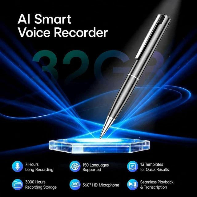 Alt view image 6 of 7 - AI Voice Recorder with Real-Time Transcription, AI Summary & Mind Map, AI Note Taking Device Supports 150 Languages, Smart Digital Voice Recorder for Meetings, Lectures & Interviews