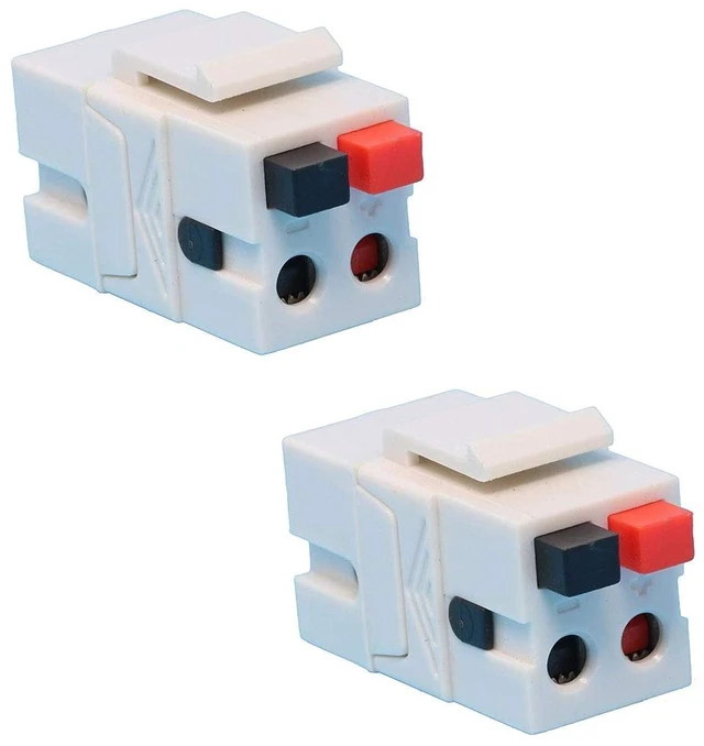 Main image of 2 Pack Spring Loaded Speaker Keystone Jack, Female to Female Spring Loaded Speaker Keystone Jack for Home Theater Wall Plates, Female to Female Audio Connector, White, 2 Pack