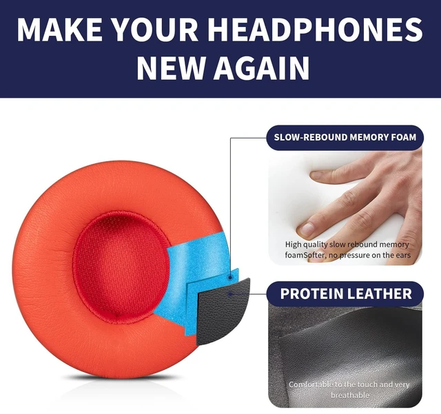 Alt view image 3 of 6 - Updated Thickened Solo Wireless 2/3 Replacement Ear Pads,earpads for Beats Solo 2/3 Wireless Headphone (red)