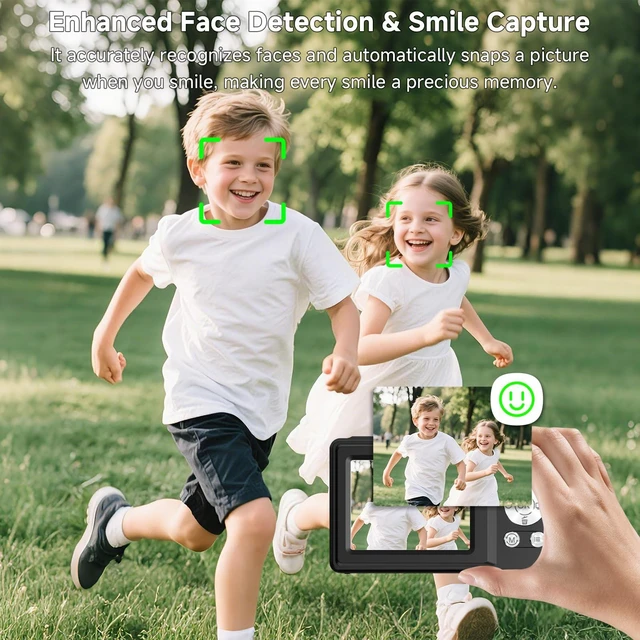 Alt view image 4 of 7 - Digital Camera, 56MP Point and Shoot Camera with 32GB Card for Kids Teens Compact Digital Camera 16X Zoom Anti-Shake & 20 Filters Dual-Screen Selfie Camera for gift