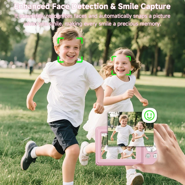 Alt view image 4 of 7 - Digital Camera, 56MP Point and Shoot Camera with 16X Zoom, 20 Filters, Anti-Shake & Smile Capture Compact Digital Camera with SD Card Pink Digital Camera for Kids Teens