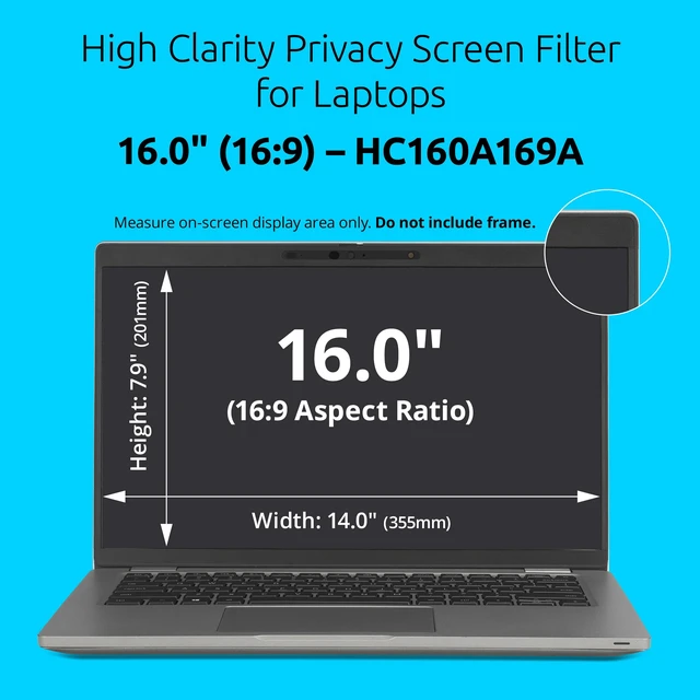 Alt view image 2 of 7 - High Clarity Privacy Screens Filter for 16 inch 16:9 Laptops, Easy Installation Privacy Filter, Anti-Glare, 2H hardness Protection, Compatible with HP Lenovo Samsung Asus HC160A169A