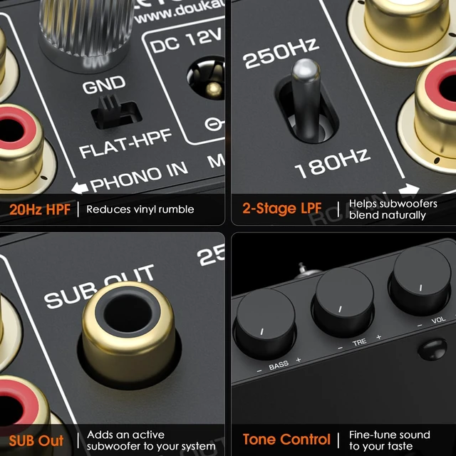 Alt view image 4 of 7 - H5 Tube Phono Preamp for Turntable, MM Preamplifier w/HPF & LPF SUB Out + 20Hz HPF + 180-250Hz LPF + ±6dB Tone Control + GE 4BZ6 for Vinyl Record Player Setup