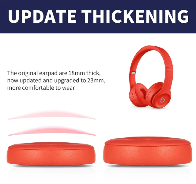 Alt view image 4 of 6 - Updated Thickened Solo Wireless 2/3 Replacement Ear Pads,earpads for Beats Solo 2/3 Wireless Headphone (red)