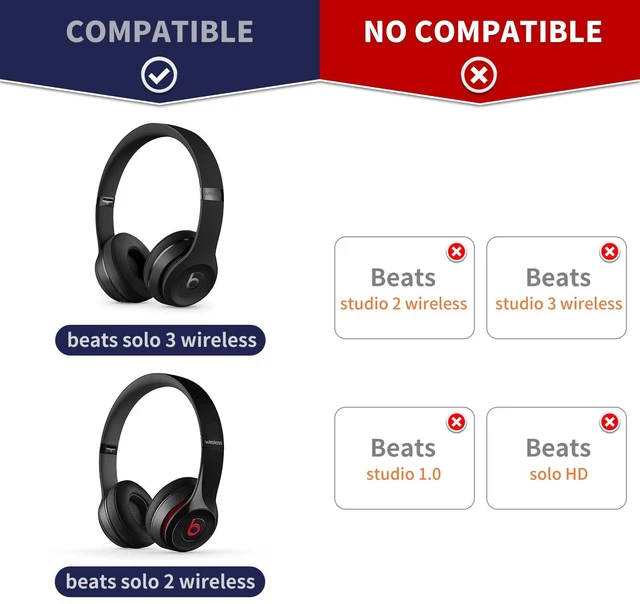 Alt view image 2 of 6 - Updated Thickened Solo Wireless 2/3 Replacement Ear Pads,earpads for Beats Solo 2/3 Wireless Headphone (Black)