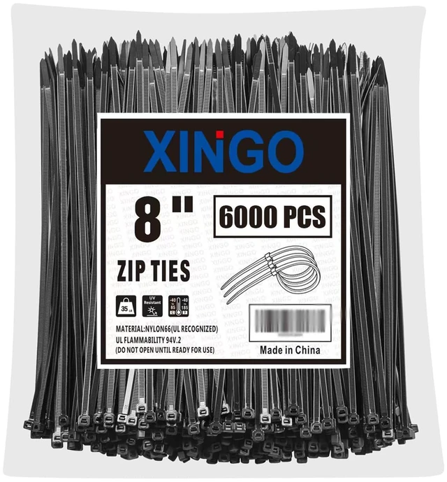 Main image of 8 Inch Black Zip Ties 6000 Pack, 35 LBS Tensile Strength, Self-Locking Nylon UV Resistant Cable Ties for Indoor and Outdoor