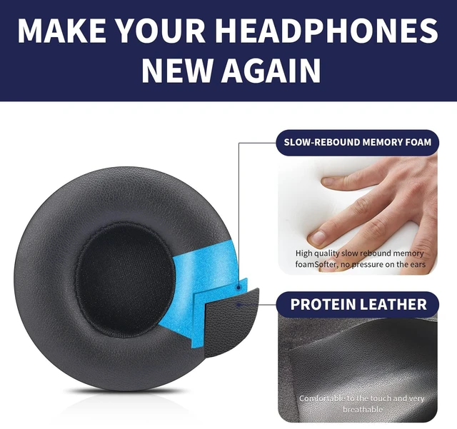 Alt view image 3 of 6 - Updated Thickened Solo Wireless 2/3 Replacement Ear Pads,earpads for Beats Solo 2/3 Wireless Headphone (Black)