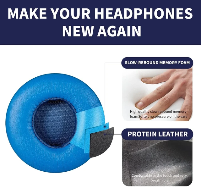 Alt view image 3 of 6 - Updated Thickened Solo Wireless 2/3 Replacement Ear Pads,earpads for Beats Solo 2/3 Wireless Headphone (Blue)