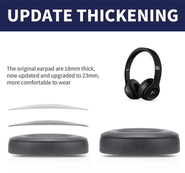 Alt view image 4 of 6 - Updated Thickened Solo Wireless 2/3 Replacement Ear Pads,earpads for Beats Solo 2/3 Wireless Headphone (Black)