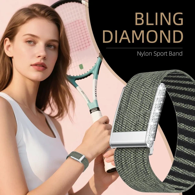 Alt view image 2 of 7 - Diamond Nylon Sport Band Compatible for Whoop 5.0 Bands One Peak Breathable Adjustable Shiny Rhinestone Replacement Wristband Strap for Whoop Band 5.0,NOT Compatible for Life/MG or Whoop 4.0