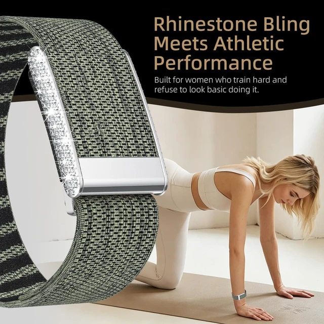 Alt view image 4 of 7 - Diamond Nylon Sport Band Compatible for Whoop 5.0 Bands One Peak Breathable Adjustable Shiny Rhinestone Replacement Wristband Strap for Whoop Band 5.0,NOT Compatible for Life/MG or Whoop 4.0