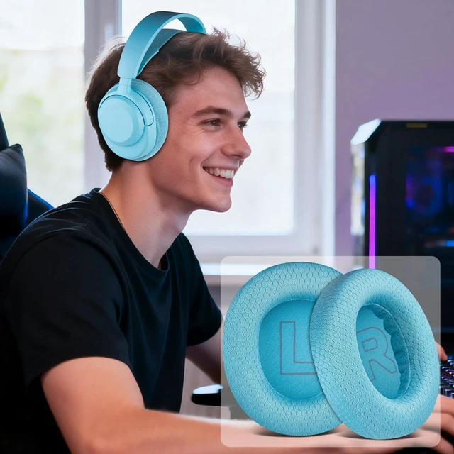 Alt view image 5 of 6 - Mesh Earpads for Arctis Nova Pro Wired, Nova 7/5/4/3/1 - Aqua (Not Fit Nova Pro Wireless), for Arctis Nova Pro Wired, Nova (1/1X/1P/3/3P/3X/4/4P/4X/5/5P/5X/7/7X/7P) Headphones