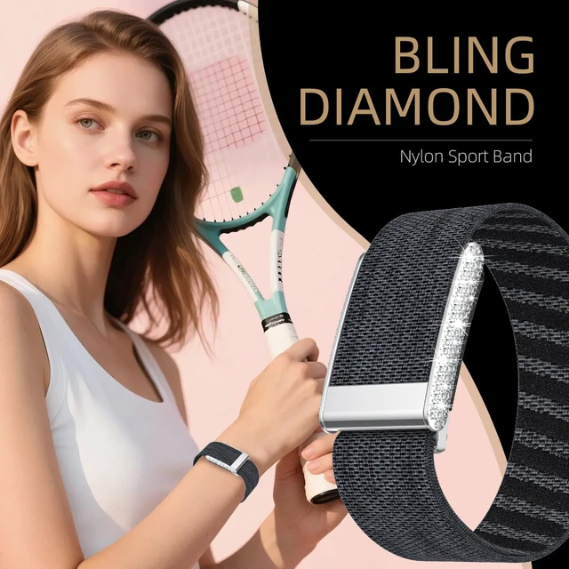 Alt view image 2 of 7 - Diamond Nylon Sport Band Compatible for Whoop 5.0 Bands One Peak Breathable Adjustable Shiny Rhinestone Replacement Wristband Strap for Whoop Band 5.0,NOT Compatible for Life/MG or Whoop 4.0