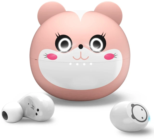 Main image of Bluetooth Earbuds Pink Wireless Earbud for Kids 36H Playtime IPX5 Waterproof Noise Reduction Cordless Girls Headphones USB-C LED Display Cartoon Kids Earphones