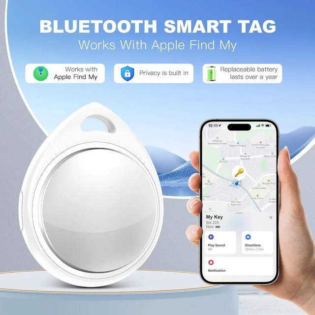 Alt view image 2 of 7 - Smart Tracker Tags, Apple MFi Certified Item Locator for Apple Find My (iOS), Key Wallet Luggage Pet Finder (1Pcs/White) - Included Battery May be Drained